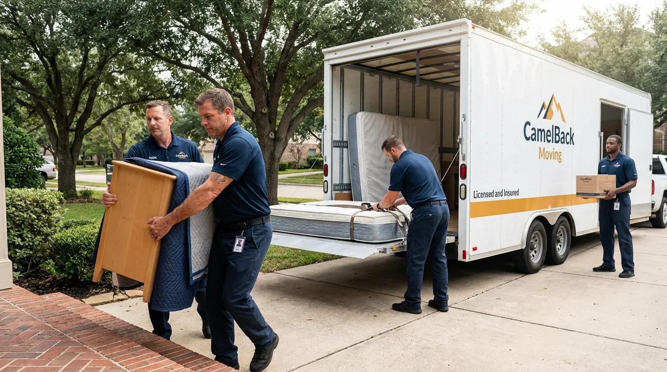 Crew loading residential truck for cross-state move from Dunsmuir, CA