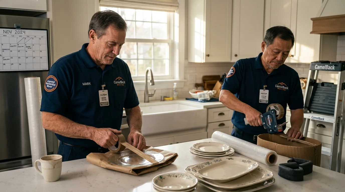 Professional crew packing kitchen dishware in Dunsmuir, CA